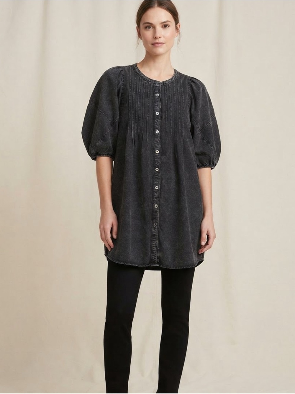🆕 Day + Moon Acid Wash Denim Pleated Tunic Dress - Size Small